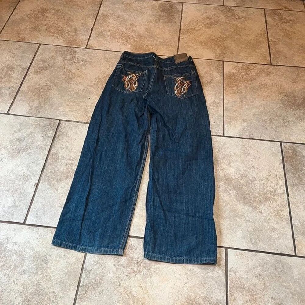 Vintage Y2K Corked Jeans Wide Leg Baggy Denim Embroidered Pockets Size 18